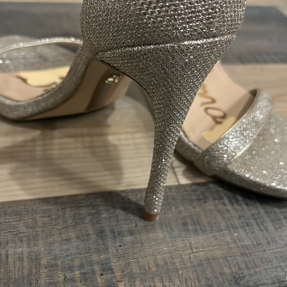 SAM EDELMAN SHOES 9.5 SILVER SPARKLE HEELS ANKLE STRAP ANTHROPOLOGIE BHLDN - Picture 9 of 12